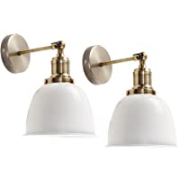 Los mejores  - Par de luces de pared ajustables de latón envejecido- estilo retro- con tonos de cúpula de color crema brillante.